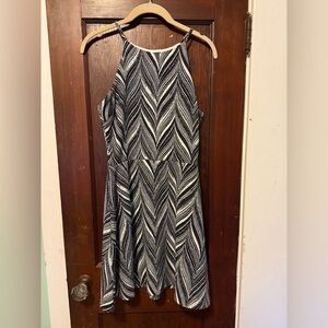 Lord & Taylor Black and White Patterned Midi Dress